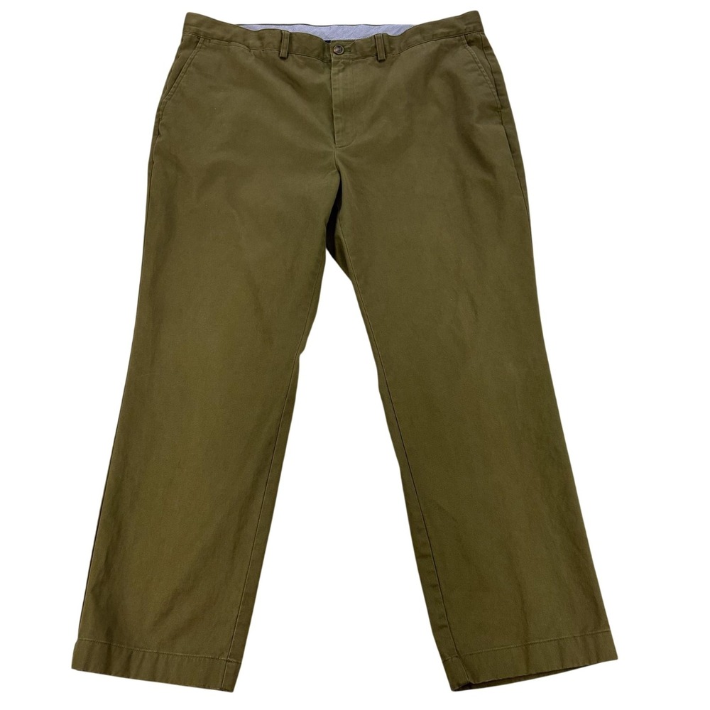 Brooks Brothers Clark Fit Pants Mens 42x29 Olive Green Chino Flat Front